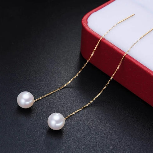 Grace Pearl Drop Ear Threaders -18K Gold